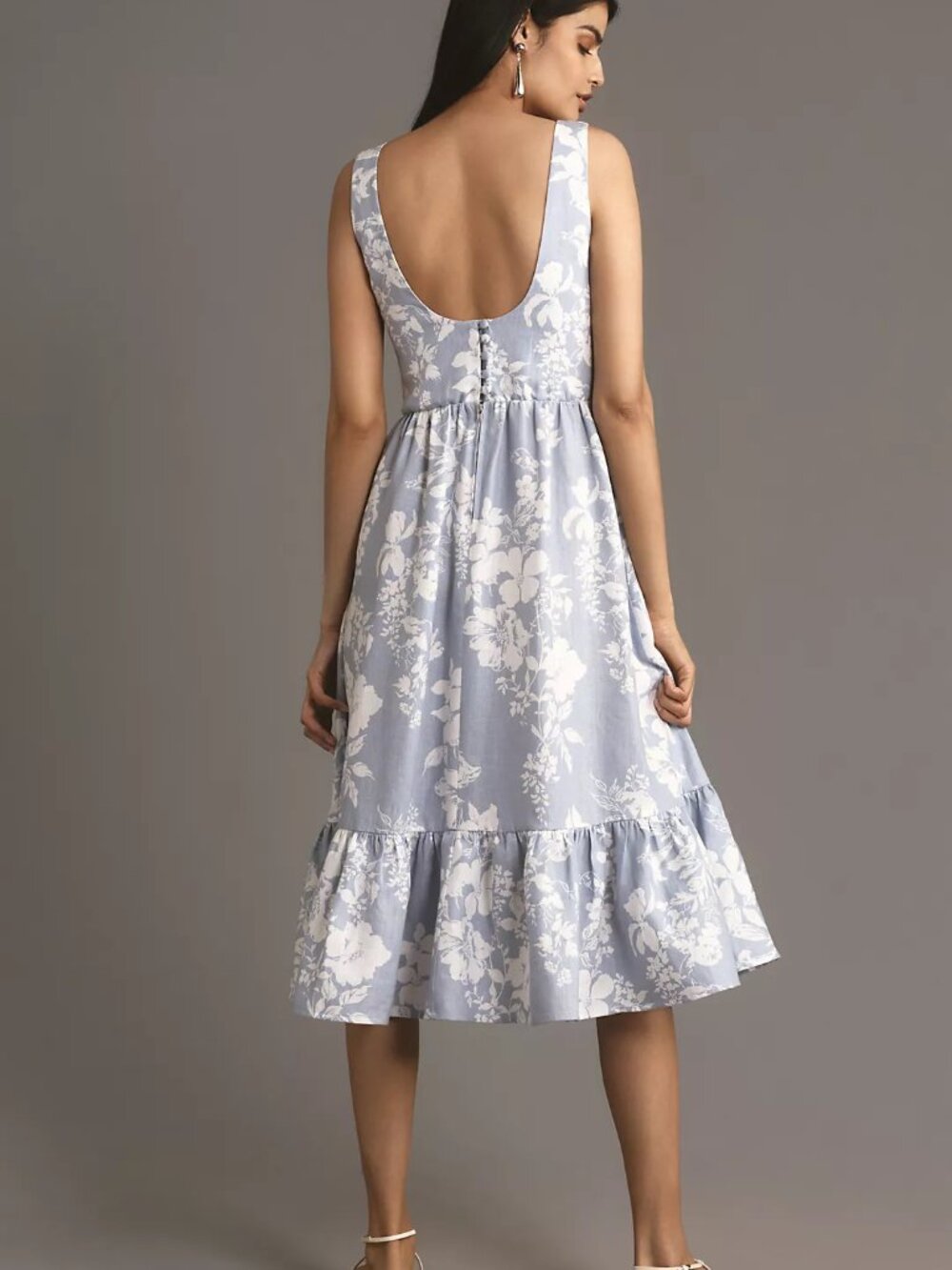 EUC Reformation Bucatini linen midi dress light blue floral - Picture 2 of 6